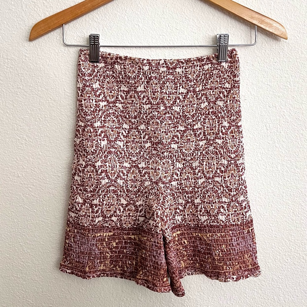 Free People Smocked Floral Paisley High Rise Bike Shorts Cotton XS